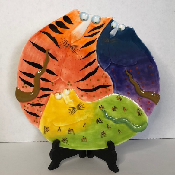 Studio Designworks Joy Cats Hand Painted Ceramic 9 inch  Plate Wall Hanging - Picture 1 of 5